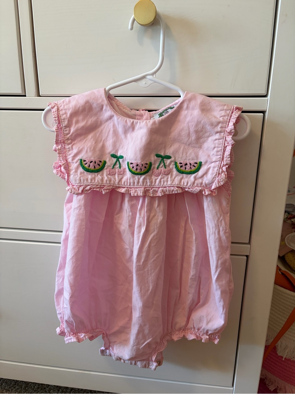 Cecil and Lou Pink Bib Romper Embroidered Fruit 18 Months